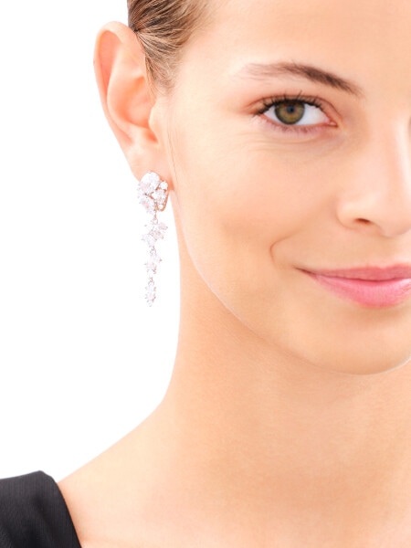 Rhodium Plated Silver Dangling Earring with Cubic Zirconia