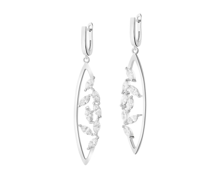 Rhodium Plated Silver Dangling Earring with Cubic Zirconia