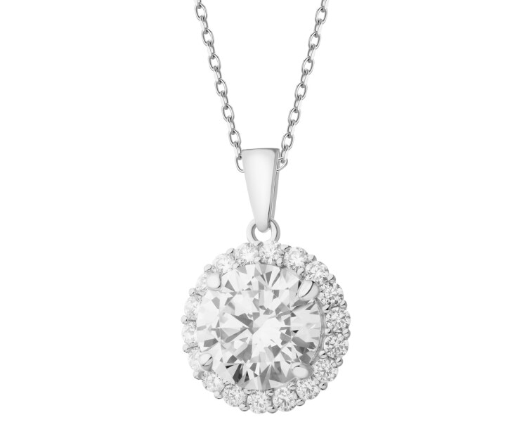 Rhodium Plated Silver Pendant with Cubic Zirconia