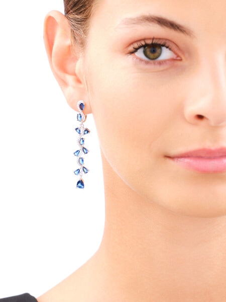 Rhodium Plated Silver Dangling Earring with Cubic Zirconia