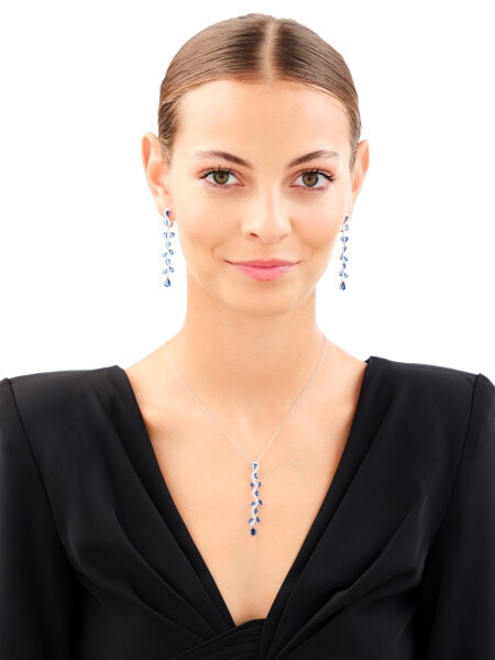 Rhodium Plated Silver Dangling Earring with Cubic Zirconia