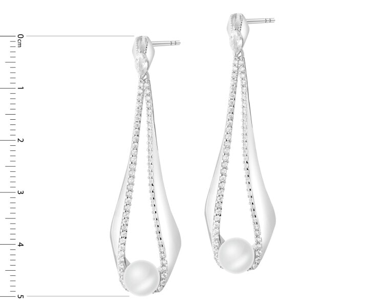 Rhodium Plated Silver Dangling Earring with Pearl