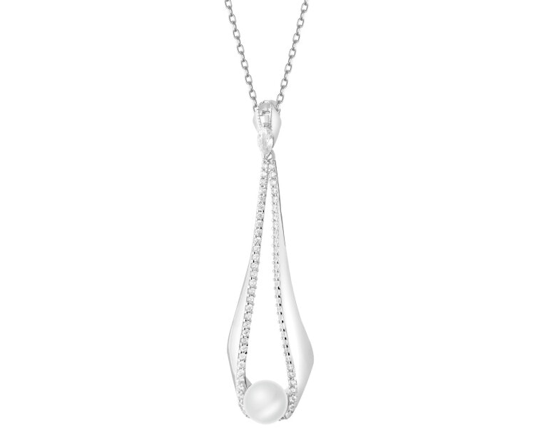 Rhodium Plated Silver Pendant with Pearl