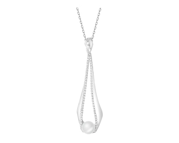 Rhodium Plated Silver Pendant with Pearl