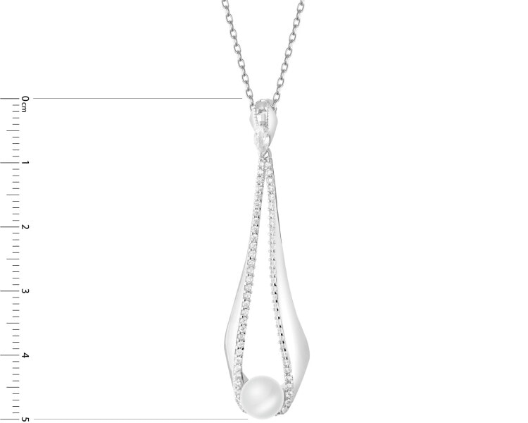 Rhodium Plated Silver Pendant with Pearl