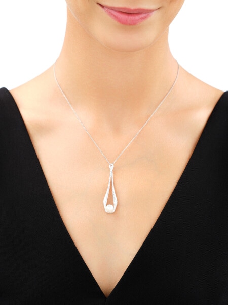 Rhodium Plated Silver Pendant with Pearl