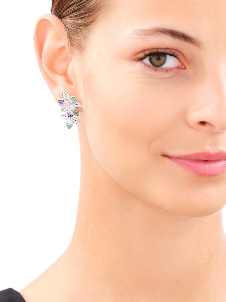 Rhodium Plated Silver Dangling Earring with Cubic Zirconia