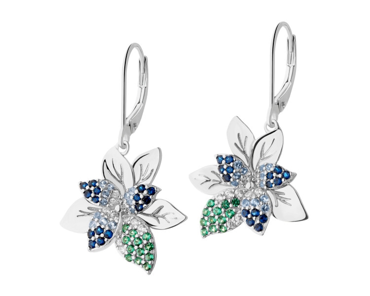 Rhodium Plated Silver Dangling Earring with Cubic Zirconia