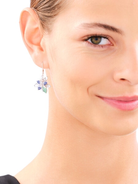 Rhodium Plated Silver Dangling Earring with Cubic Zirconia