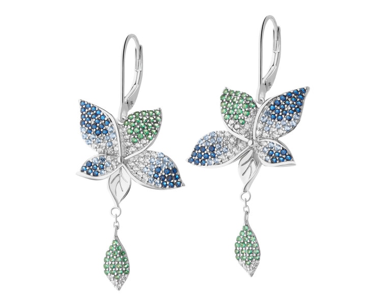 Rhodium Plated Silver Dangling Earring with Cubic Zirconia