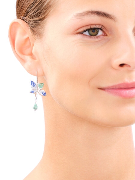 Rhodium Plated Silver Dangling Earring with Cubic Zirconia