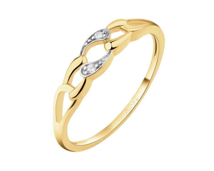 8 K Rhodium-Plated Yellow Gold Ring with Cubic Zirconia