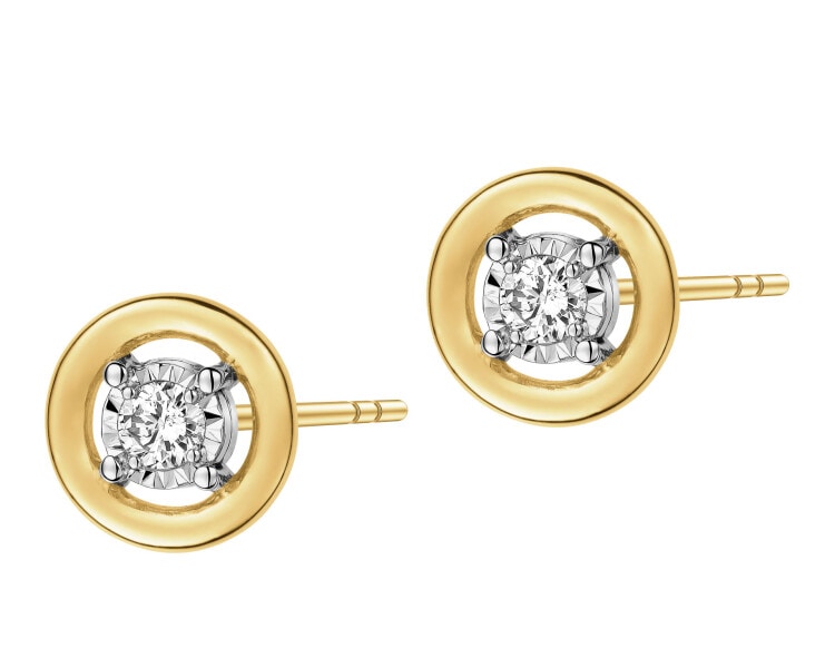 585 Yellow And White Gold Plated Earrings with Diamonds - 0,12 ct - fineness 585