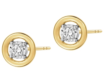 585 Yellow And White Gold Plated Earrings with Diamonds - 0,12 ct - fineness 585