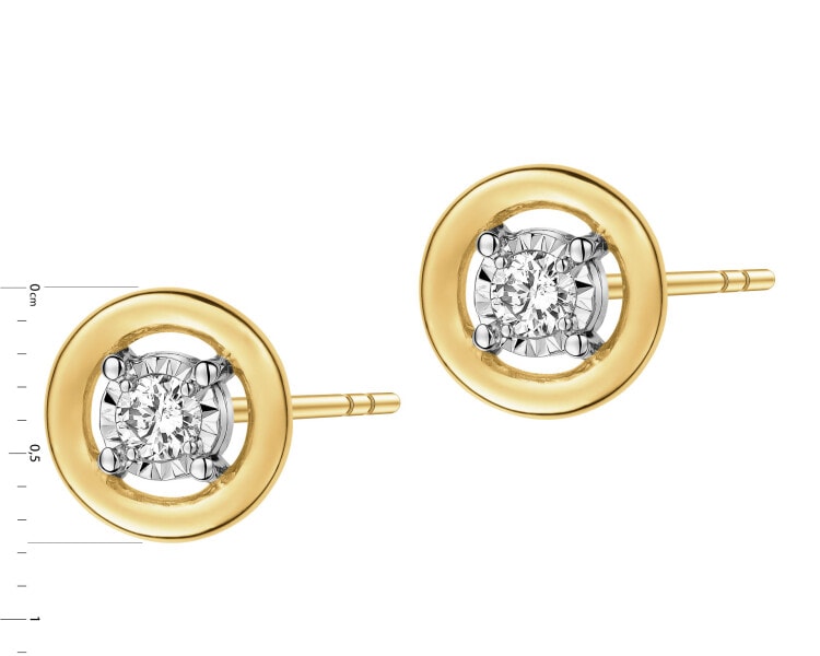 585 Yellow And White Gold Plated Earrings with Diamonds - 0,12 ct - fineness 585