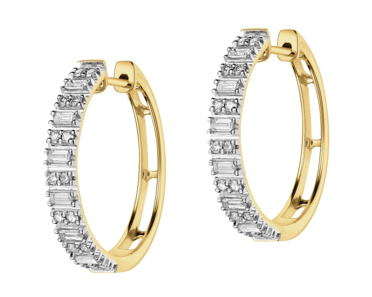 14 K Rhodium-Plated Yellow Gold Hoop Earring  - 0,52 ct - fineness 14 K