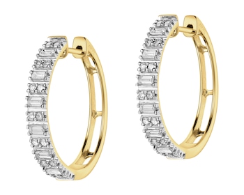 14 K Rhodium-Plated Yellow Gold Hoop Earring  - 0,52 ct - fineness 14 K