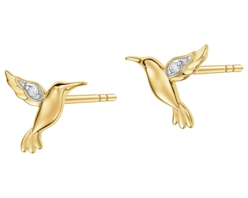 9 K Rhodium-Plated Yellow Gold Earrings with Diamonds - 0,01 ct - fineness 9 K