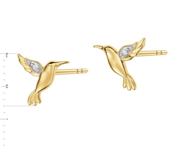 9 K Rhodium-Plated Yellow Gold Earrings with Diamonds - 0,01 ct - fineness 9 K