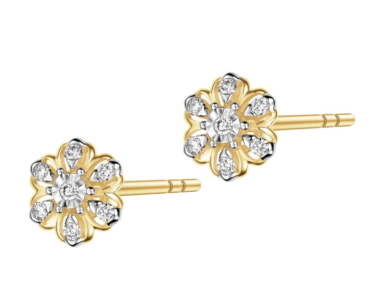 9 K Rhodium-Plated Yellow Gold Earrings with Diamonds - 0,10 ct - fineness 9 K