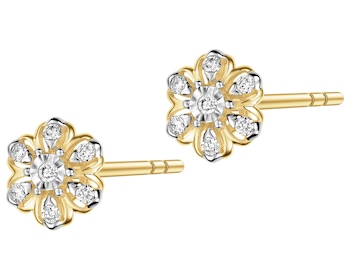 9 K Rhodium-Plated Yellow Gold Earrings with Diamonds - 0,10 ct - fineness 9 K