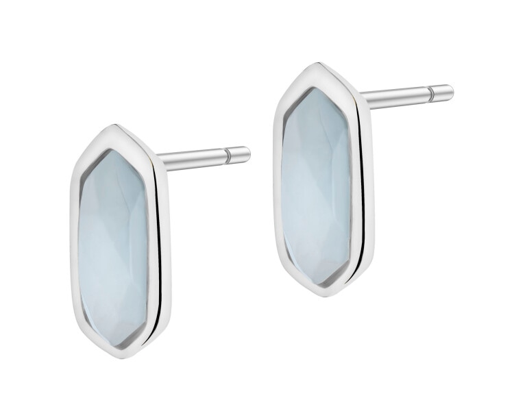 Rhodium-Plated Brass, Rhodium-Plated Silver Earrings with Aquamarine