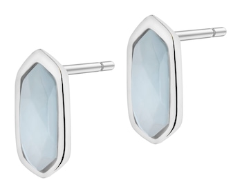 Rhodium-Plated Brass, Rhodium-Plated Silver Earrings with Aquamarine