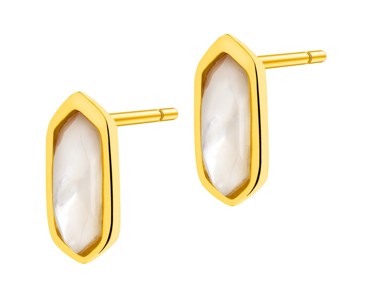 Gold-Plated Brass, Gold-Plated Silver Earrings with Mother Of Pearl