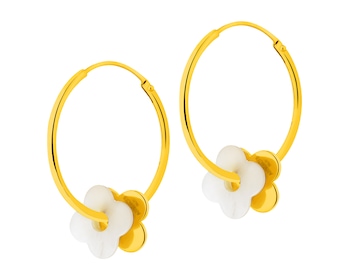 Gold-Plated Brass, Gold-Plated Silver Hoop Earring with Mother Of Pearl