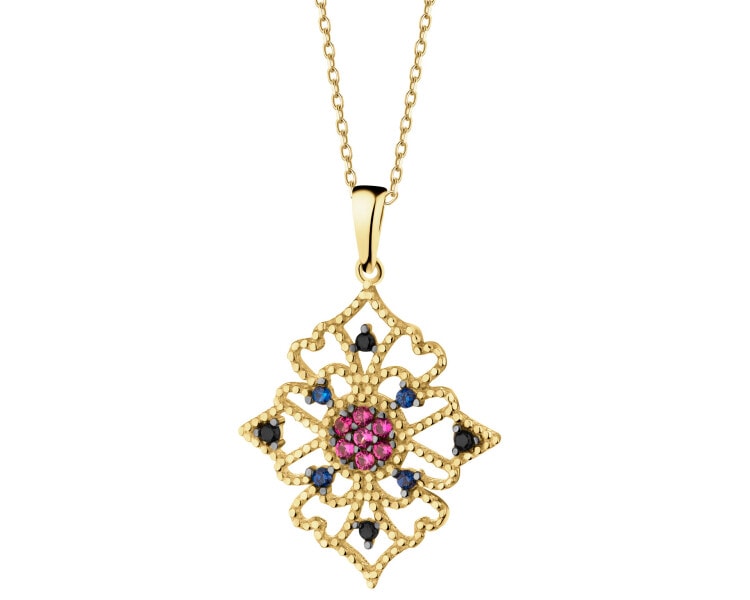 375 Yellow Gold/Black Rhodium Pendant with Cubic Zirconia