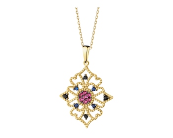 375 Yellow Gold/Black Rhodium Pendant with Cubic Zirconia