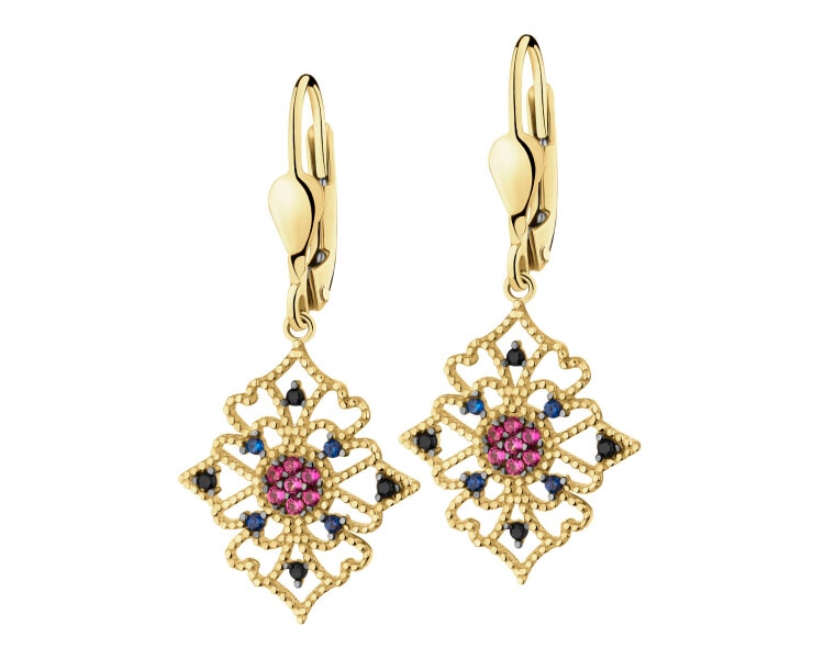 375 Yellow Gold/Black Rhodium Dangling Earring with Cubic Zirconia