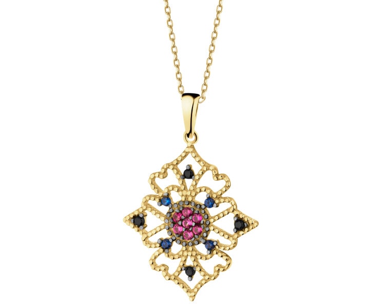 585 Yellow Gold/Black Rhodium Pendant with Cubic Zirconia