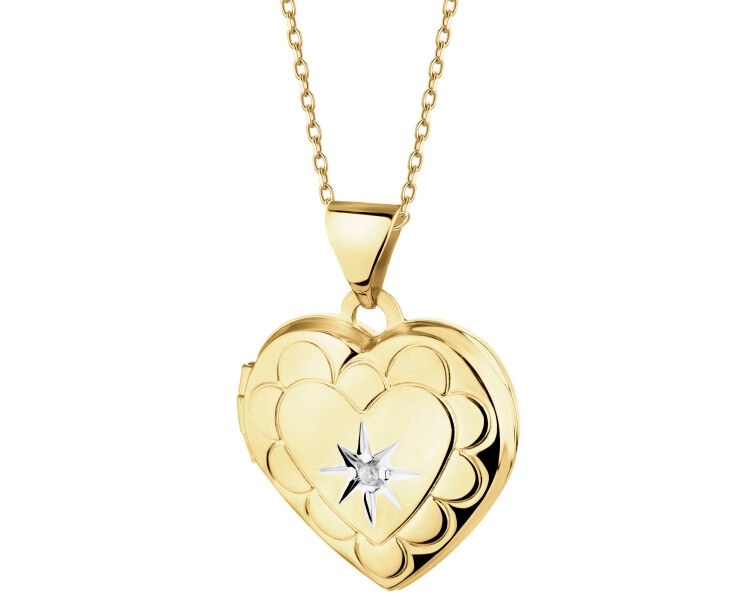 9 K Rhodium-Plated Yellow Gold Pendant with Cubic Zirconia