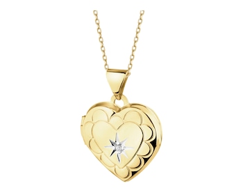 9 K Rhodium-Plated Yellow Gold Pendant with Cubic Zirconia