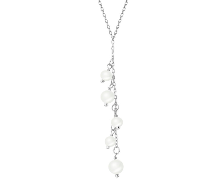 Rhodium Plated Silver Necklace with Pearl