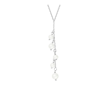 Rhodium Plated Silver Necklace with Pearl