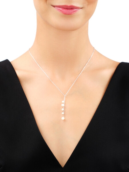 Rhodium Plated Silver Necklace with Pearl