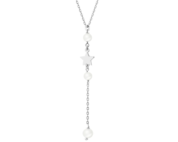 Rhodium Plated Silver Necklace with Pearl