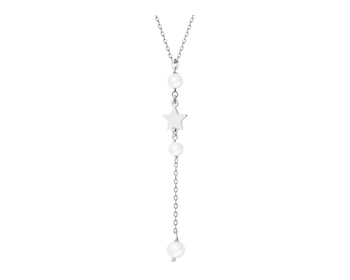 Rhodium Plated Silver Necklace with Pearl