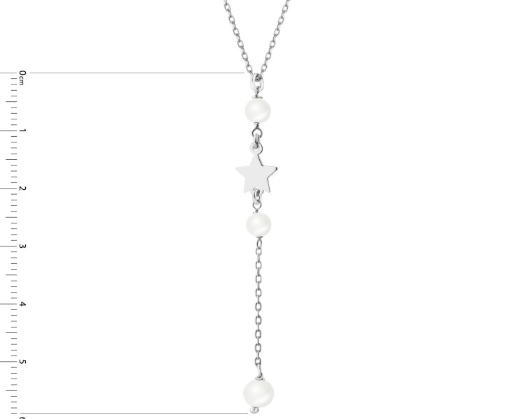 Rhodium Plated Silver Necklace with Pearl