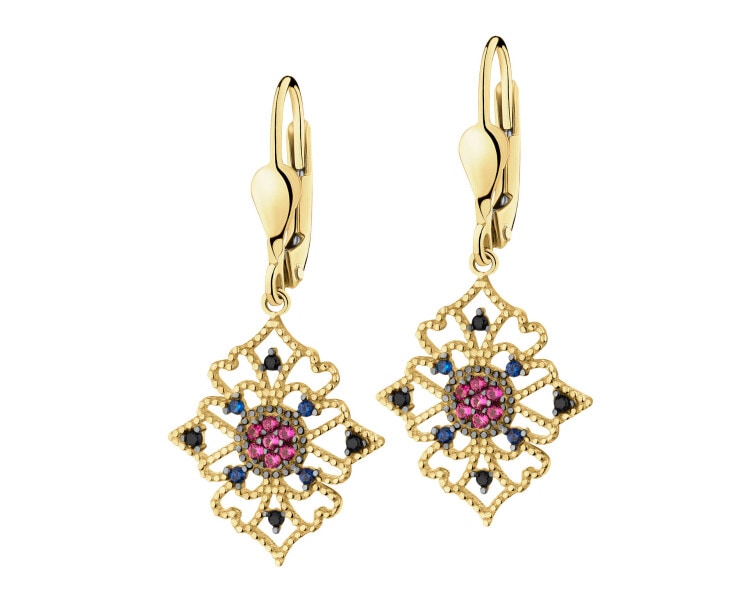 585 Yellow Gold/Black Rhodium Dangling Earring with Cubic Zirconia