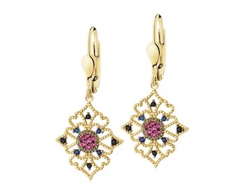 585 Yellow Gold/Black Rhodium Dangling Earring with Cubic Zirconia