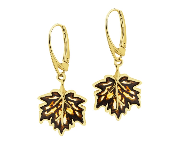 Gold-Plated Silver Earrings with Amber