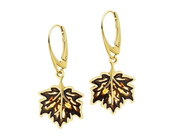 Gold-Plated Silver Earrings with Amber