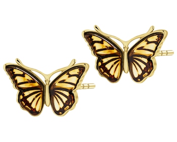 Gold-Plated Silver Earrings with Amber