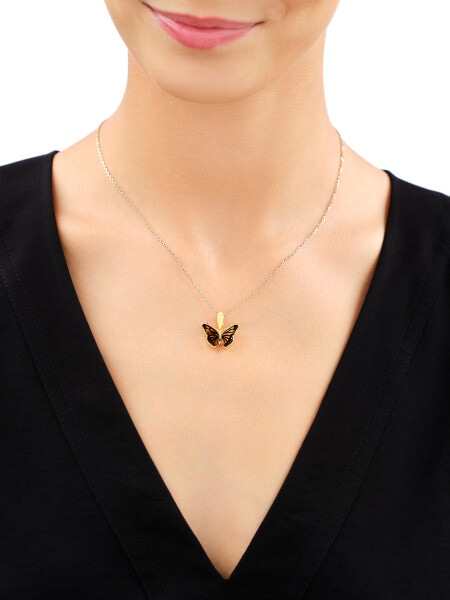 Gold-Plated Silver Pendant with Amber