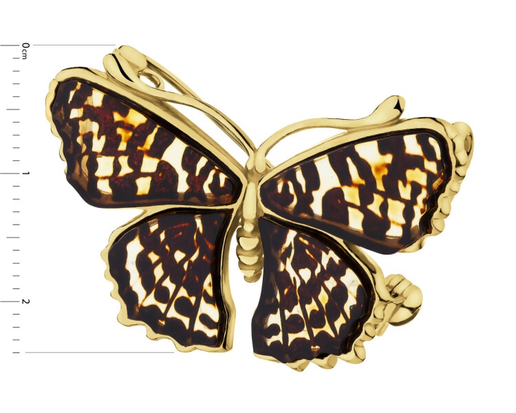 Gold-Plated Silver Brooch with Amber