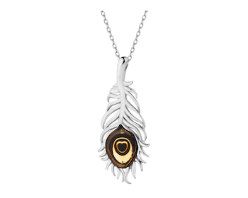 Rhodium Plated Silver Pendant with Amber