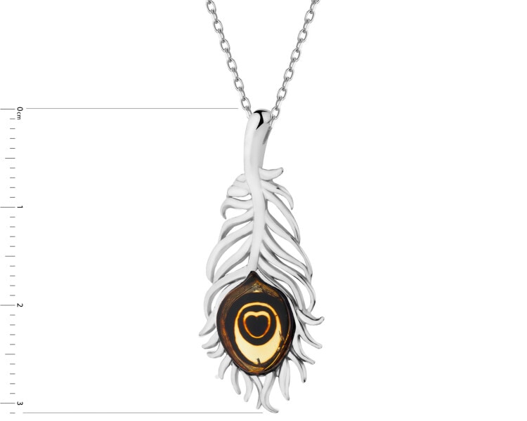 Rhodium Plated Silver Pendant with Amber